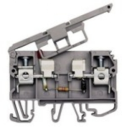 Клеммник с держ. предохр. (5х20, 5х25) с индикацией 220VAC на DIN-рейку, 6 мм.кв. (серый);  ASK 2LD (220 VAC)