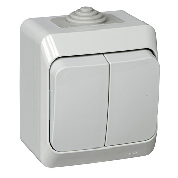 ЭТЮД IP44 О/У 2-клавишный ВЫКЛЮЧАТЕЛЬ 10 АХ, СЕРЫЙ, Россия