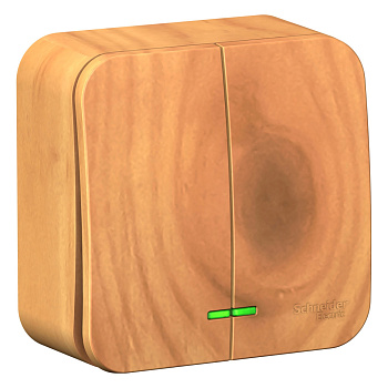 BLANCA О/У 2-клавишный ВЫКЛЮЧАТЕЛЬ (сх.5) с подсв., 10А, 250В, ЯСЕНЬ