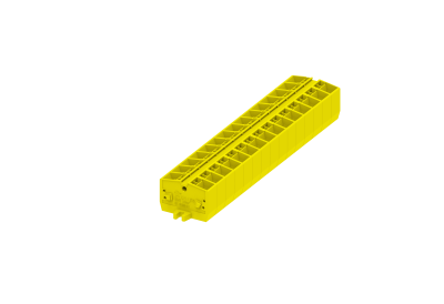 Клемма миниатюрная, CAGE CLAMP на DIN рейку, под штекер, с фиксирующими фланцами, 4-проводная, 2.5мм², жёлт.