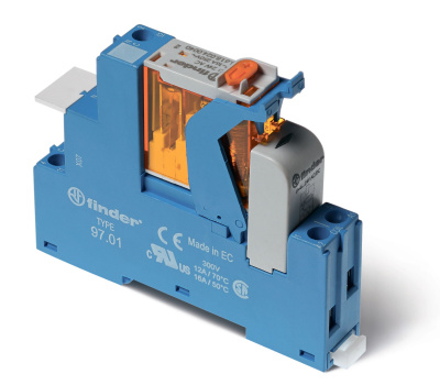 Интерфейсный модуль, электромеханическое реле; 1CO 16A; контакты AgNi; питание 125В DC; категория защиты IP20; безвинтовые клеммы (пружинный зажим); пластиковая клипса; LED + диод; кнопка тест + мех.индикатор