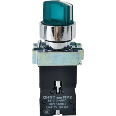 Переключатель NP2-BK12365, 2 положения с фиксацией 1НО+1НЗ, зелёная AC230В (LED) IP40 (CHINT)