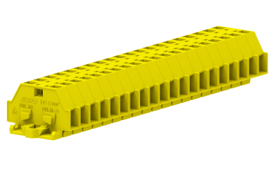 1-1 проходная клемма с боковым подключением с крепёжными фланцами серии 241, жёлтая