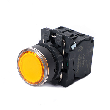 Кнопка SB5 с подсветкой в сборе модульная 22мм желтая пластик 24ВDC 1НО+1НЗ