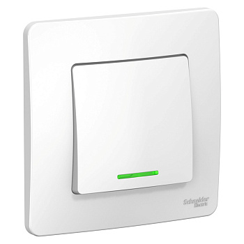 BLANCA С/У 1-клавишный ВЫКЛЮЧАТЕЛЬ (сх.1) с подсветкой, 10А, 250В, БЕЛЫЙ