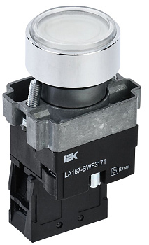 Кнопка LA167-BWF3171 d=22мм RC 1NO с подсвет. белая IEK