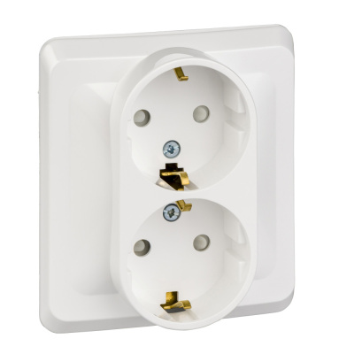 ЭТЮД С/У двойная РОЗЕТКА с заземлением со шторками 16А 250B, БЕЛЫЙ, Россия