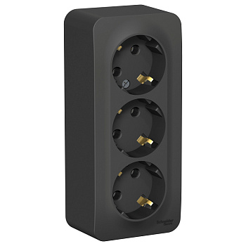 BLANCA О/У РОЗЕТКА 3-я с заземлением без штор. ИЗОЛ.ПЛ.,16А, 250В, АНТРАЦИТ