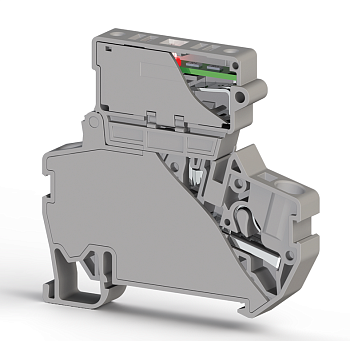 Клеммник пруж.б/зажим. (Push in) с держ.пред.(5х20) с инд. 220VAC, 4 мм.кв. (серый); PYK 4SLD 220VAC (5x20)