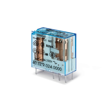 Миниатюрное универсальное электромеханическое реле; монтаж на печатную плату или в розетку; выводы с шагом 3.5мм; 1NO 10A; контакты AgSnO2; катушка 230В AC; степень защиты RTII