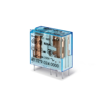 Миниатюрное универсальное электромеханическое реле; монтаж на печатную плату или в розетку; выводы с шагом 5мм; 1СO 10A; контакты AgSnO2; катушка 12В DC; степень защиты RTII