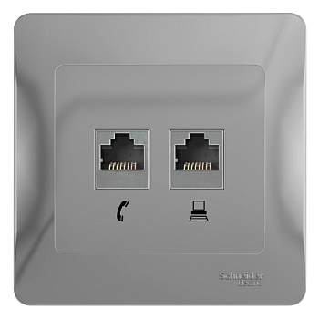 GLOSSA РОЗЕТКА двойная RJ11+RJ45, кат.5Е, механизм, АЛЮМИНИЙ GLOSSA РОЗЕТКА двойная RJ11+RJ45, кат.5Е, механизм, АЛЮМИНИЙ
