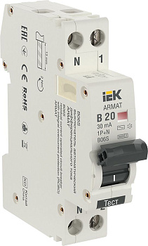 ARMAT АВДТ B06S 1P+NP B20 30мА тип AC (18мм) IEK ARMAT АВДТ B06S 1P+NP B20 30мА тип AC (18мм) IEK