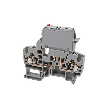 Клеммник пружинный с держ. предохр. (5х20, 5х25), откид.картридж, с индикацией 220VAC, на DIN-рейку, 4 мм.кв., (серый); YBK SLD 220VAC