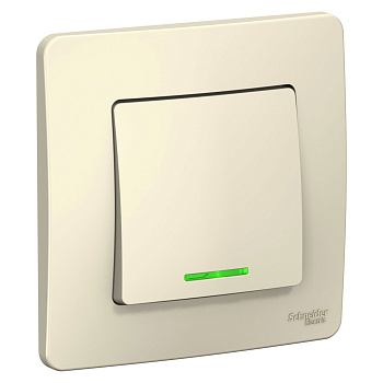 BLANCA С/У 1-клавишный ВЫКЛЮЧАТЕЛЬ (сх.1) с подсв., 6А, 250В, МОЛОЧНЫЙ