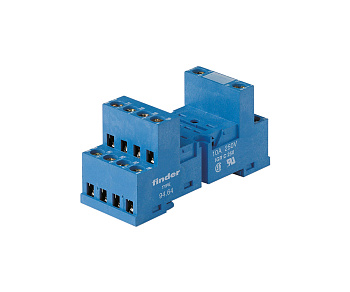 Розетка с винтовыми клеммами (с зажимной клетью) для реле 55.32, таймера 85.02; в комплекте металлическая клипса 094.51; версия: синий цвет