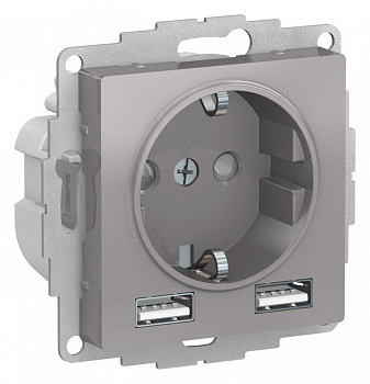 ATLASDESIGN РОЗЕТКА 16А c 2 USB A+A, 5В/2,4А, 2х5В/1,2А, механизм, АЛЮМИНИЙ