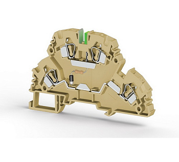 Клеммник 2-х ярусный пружинный, 4 мм.кв., с индикацией 48 VDC, (бежевый); YBK4-2 FLD 48VDC