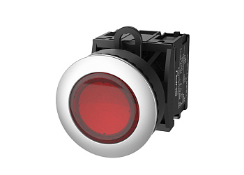 Кнопка серии TS2 с металлическим кольцом и подсветкой, 6V, AC/DC, плоский утопленный тип, автоматическая блокировка, красн.