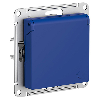 ATLASDESIGN РОЗЕТКА с заземл. со шторк. с крышкой, 16А, IP20, механизм, АКВАМАР