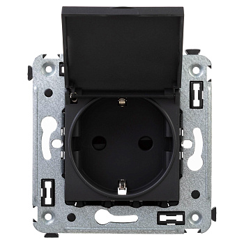 Розетка с крышкой в стену, 2P+E, с з/ш, "Avanti", "Черный матовый"