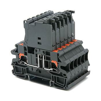 Клемма для предохранителя, зажим Push-in, 2 точки подключения, индикация 250В, 4 кв.мм, серая