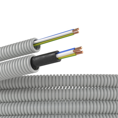 Электротруба ПВХ гибкая гофр. д.16мм, цвет серый, с проводом ПуВ 3х2,5мм² РЭК "ГОСТ+", 50м
