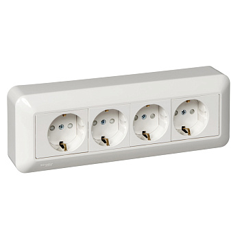 BLANCA О/У РОЗЕТКА 4-мест. с зазем. со шт.МОНТ.ПЛ.16А 250В, БЕЛЫЙ,розн.уп.Россия