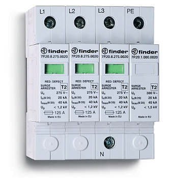 Устройство защиты от импульсных перенапряжений УЗИП тип 2 (3 варистора + 1 искровый разрядник); модульный,  без доп.контакта; степень защиты IP20