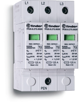Устройство защиты от импульсных перенапряжений УЗИП тип 2 (3 варистора) для фотогальванических систем 750В DC; модульный, ширина 52.5мм; степень защиты IP20