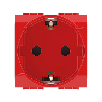Электрическая розетка, с заземлением, со шторками, красная, 2 мод.