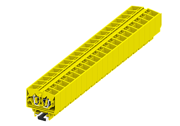 Клемма миниатюрная, CAGE CLAMP на малую DIN рейку (15), под штекер, 4-проводная, 2.5мм², жёлт.