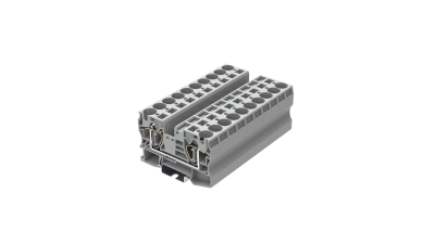 Клемма на DIN-рейку пружин. 16 мм2 2 конт. проходная серая