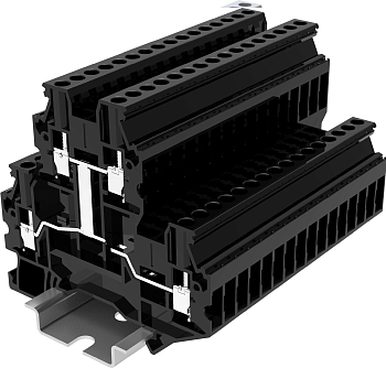 Клемма на DIN-рейку винт. 2.5 мм2 4 двухуровн. объед. этаж. черн.
