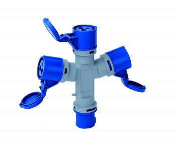 Адаптер трехлучевой 2Р+РЕ 32А 250В IP44 АП-103 Адаптер трехлучевой 2Р+РЕ 32А 250В IP44 АП-103