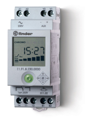 Фотореле модульное с фотоэлементом 011.02; цифровое реле времени; монтаж на рейку 35мм; 1СO 16A + 1доп.выход (для 19.91); питание 230В АC; настройка чувствит. 1…150люкс; ширина 35мм; степень защиты: фотореле IP20, фотоэлемент IP54; упаковка 1шт.