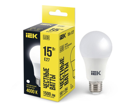 Лампа LED A60 шар 15Вт 230В 4000К E27 IEK