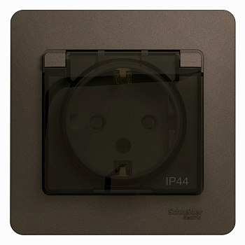 GLOSSA РОЗЕТКА с заземлением со шторками с крышкой, в сборе,16А IP44,ШОКОЛАД