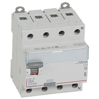 Выключатель дифференциального тока DX³-ID - 4П - 400 В~ - 25 А - тип AC - 100 мА - 4 модуля